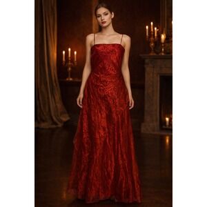 Del Rosario Evening Dress Red SZ 4 Strapless Sparkly Crinkle Taffeta Layers Gown